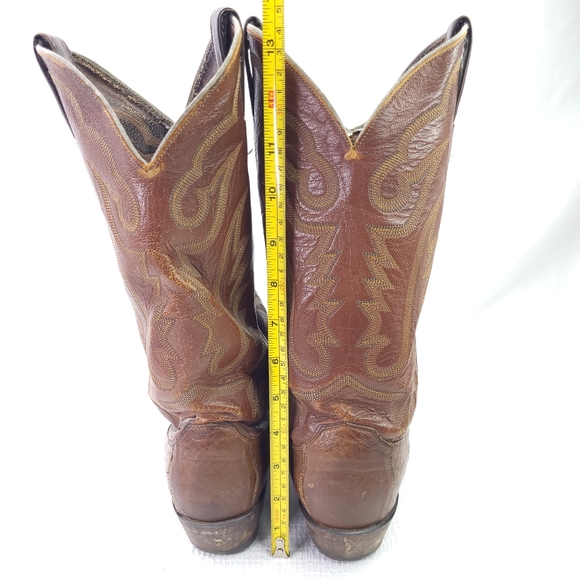 Justin Western Boots Ostrich Quill Snake Brown Leather Pull On Cowboy Shoes 8.5D - Picture 7 of 11
